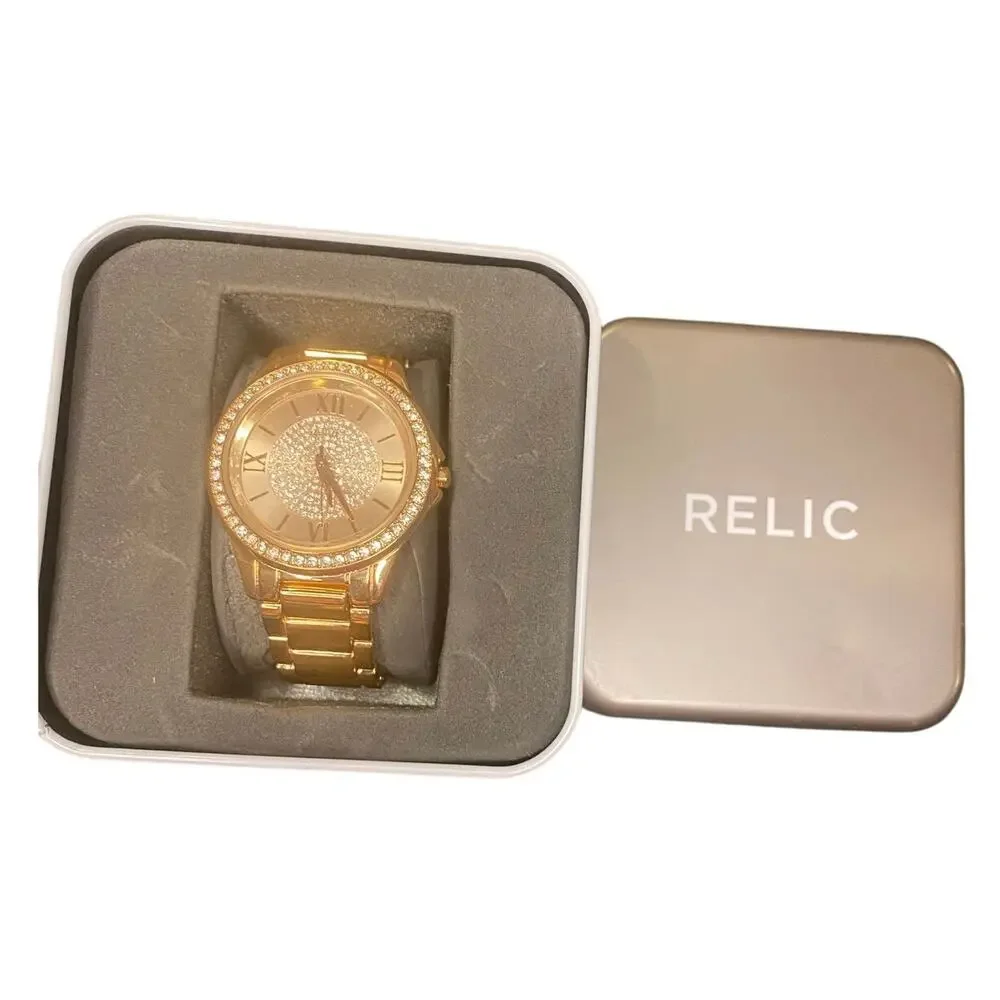Relic Rose Gold Crystal Accent Watch – Roman Numerals – Needs Battery – w/ Case